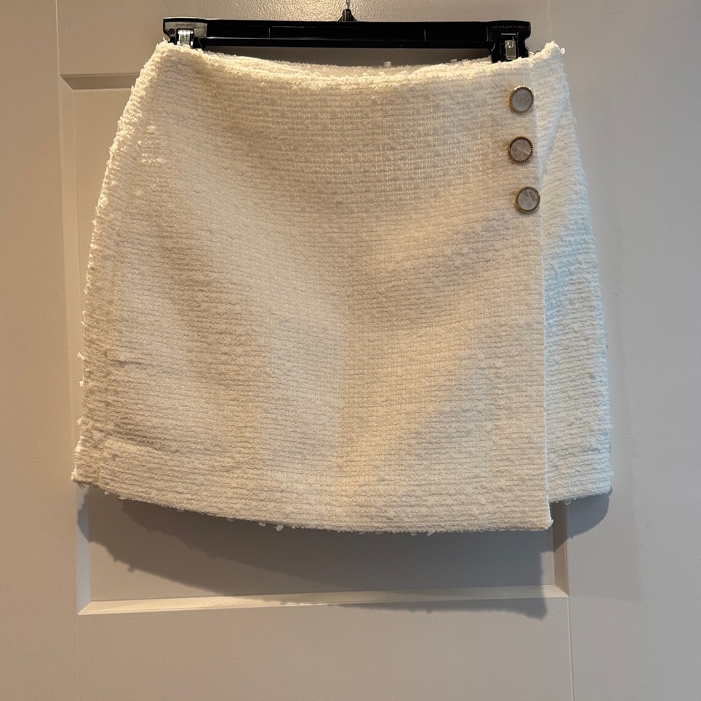 Endless Rose Cream Bouclé Mini Skirt with Decorative Buttons